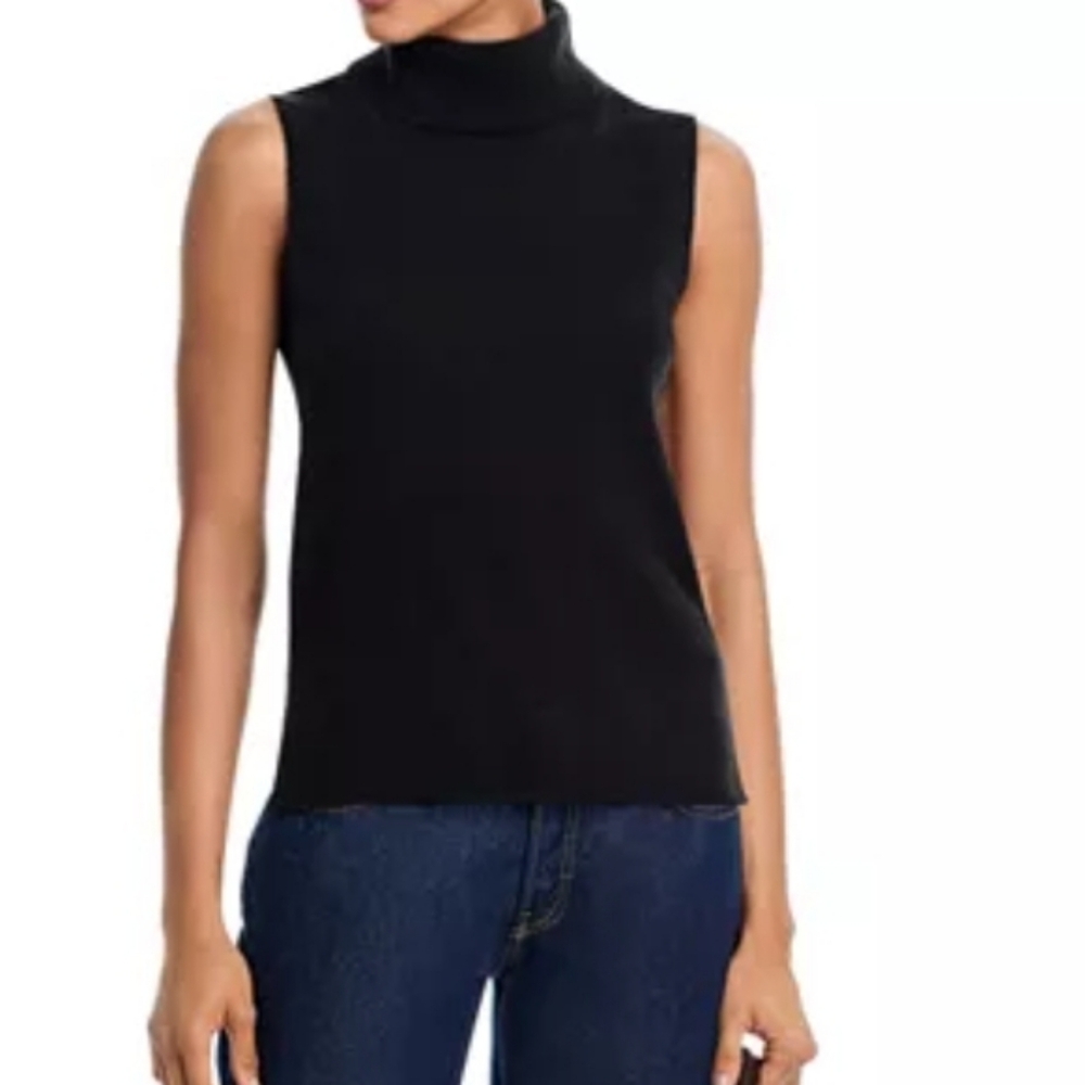 100% Black Cashmere Sleeveless Turtleneck Sweater